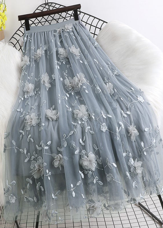 Valenzora | Naturally Embroidered Floral Tulle Skirt Spring