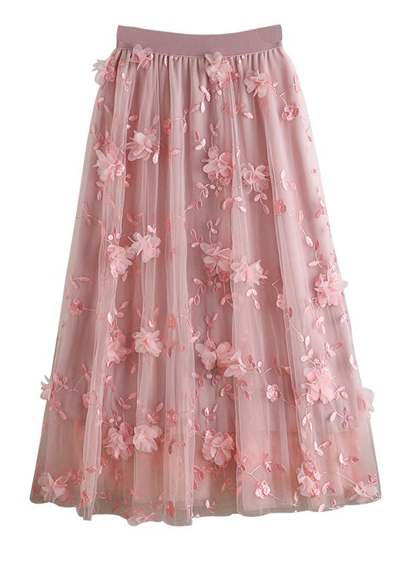 Valenzora | Naturally Embroidered Floral Tulle Skirt Spring