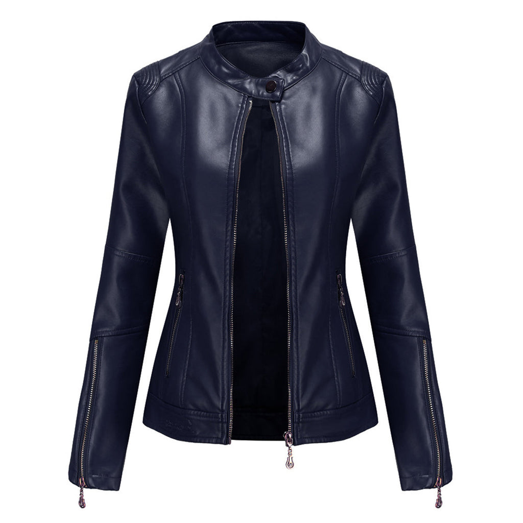 Valenzora | Elegante Lederjacke mit Rundhals und Knopfverschluss für Damen