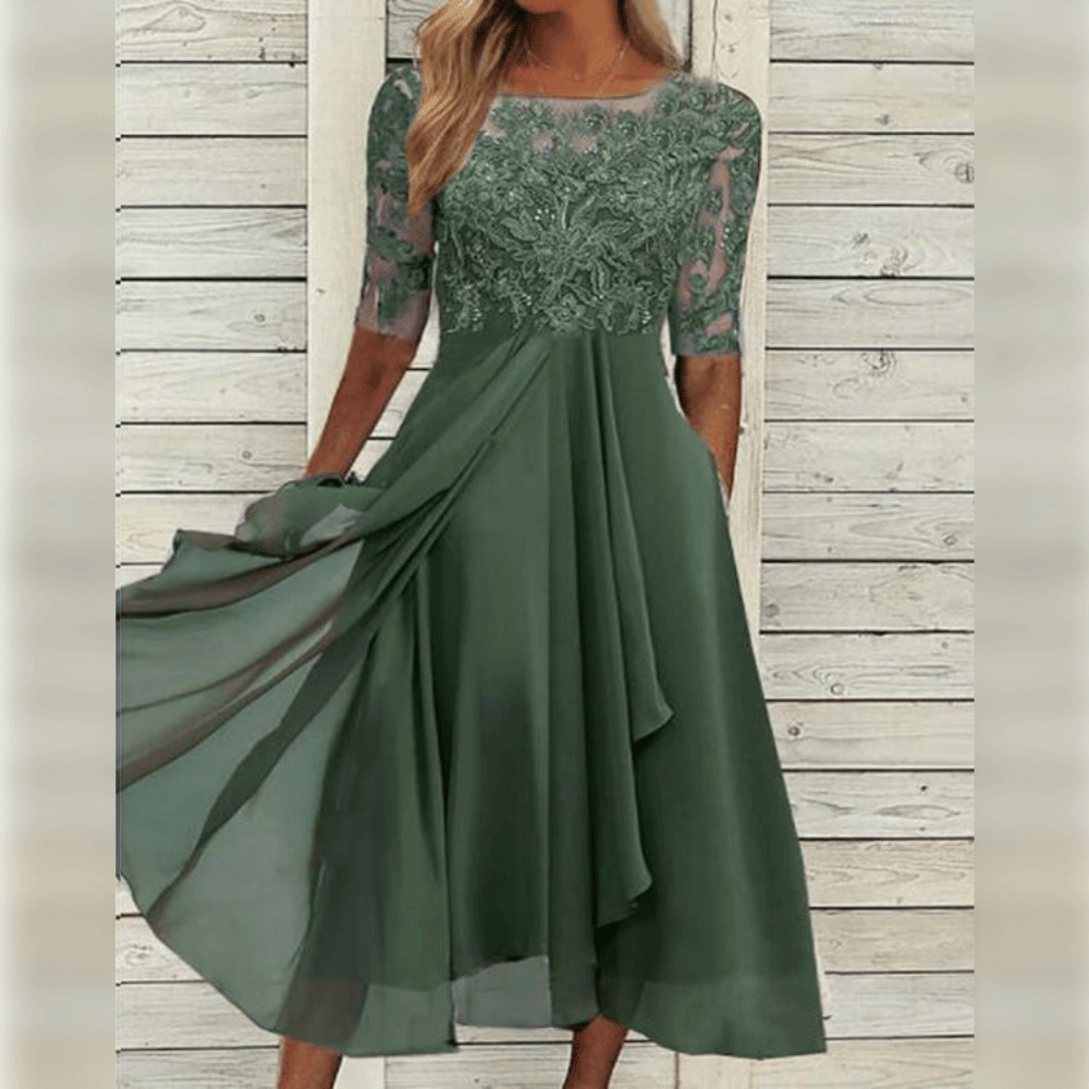 Valenzora | Elegantes Chiffonkleid mit Spitzenapplikationen