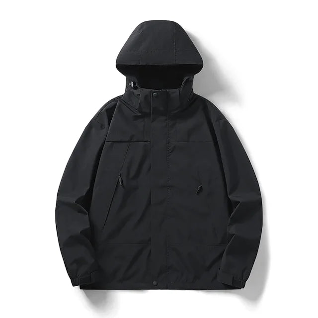 Valenzora - Unisex outdoor windproof and waterproof hooded jackets with long sleeves and color-matched zipper
