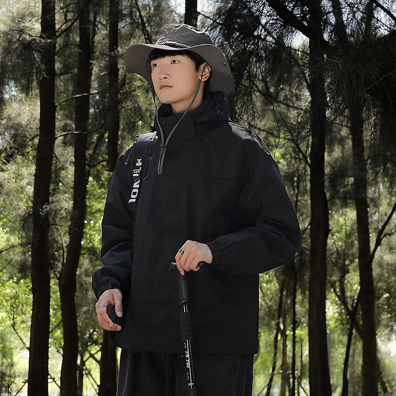 Valenzora - Unisex outdoor windproof and waterproof hooded jackets with long sleeves and color-matched zipper
