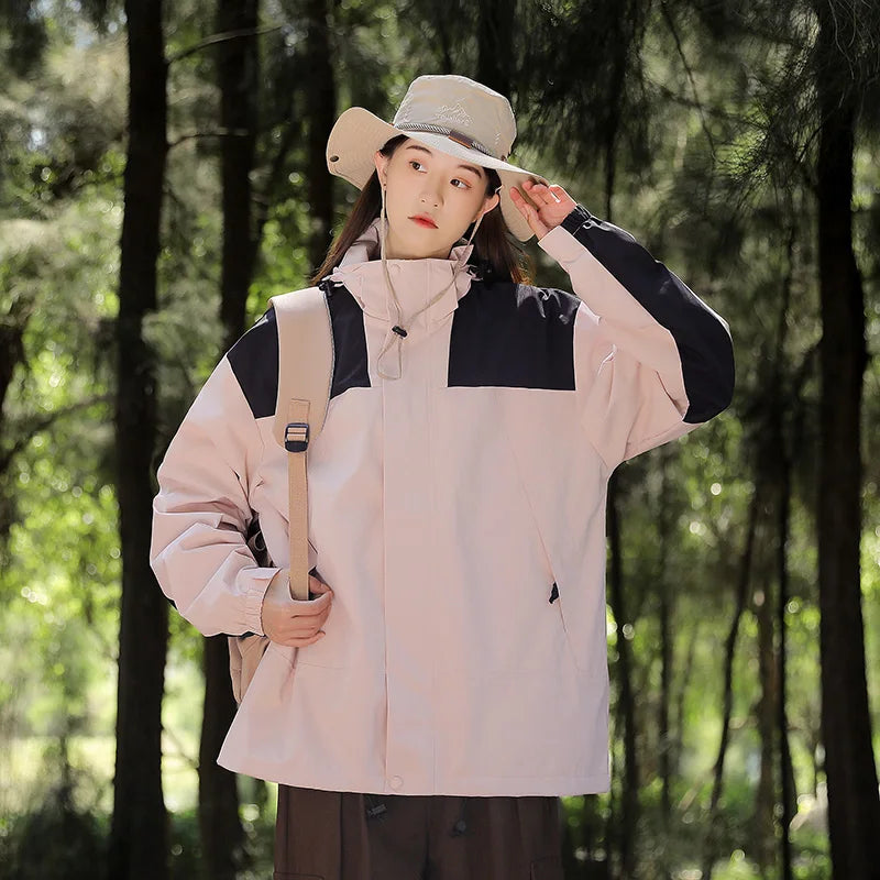 Valenzora - Unisex outdoor windproof and waterproof hooded jackets with long sleeves and color-matched zipper