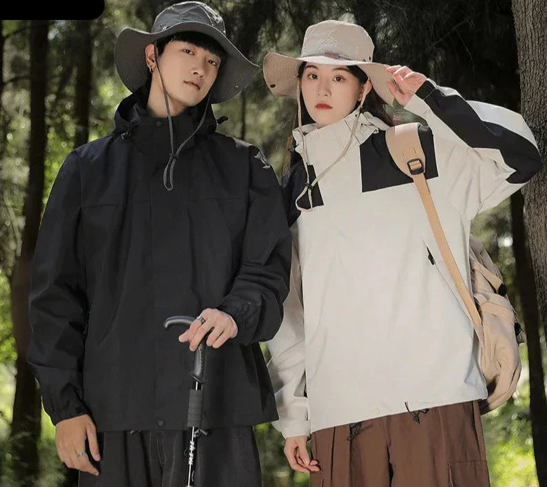Valenzora - Unisex outdoor windproof and waterproof hooded jackets with long sleeves and color-matched zipper