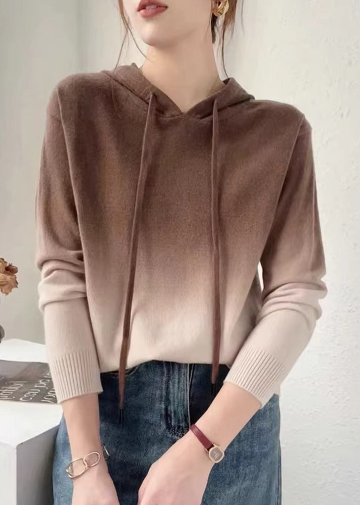 Rose™ - Gradient Patchwork Hooded Wool Knit Sweater Autumn