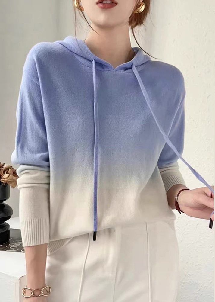 Rose™ - Gradient Patchwork Hooded Wool Knit Sweater Autumn