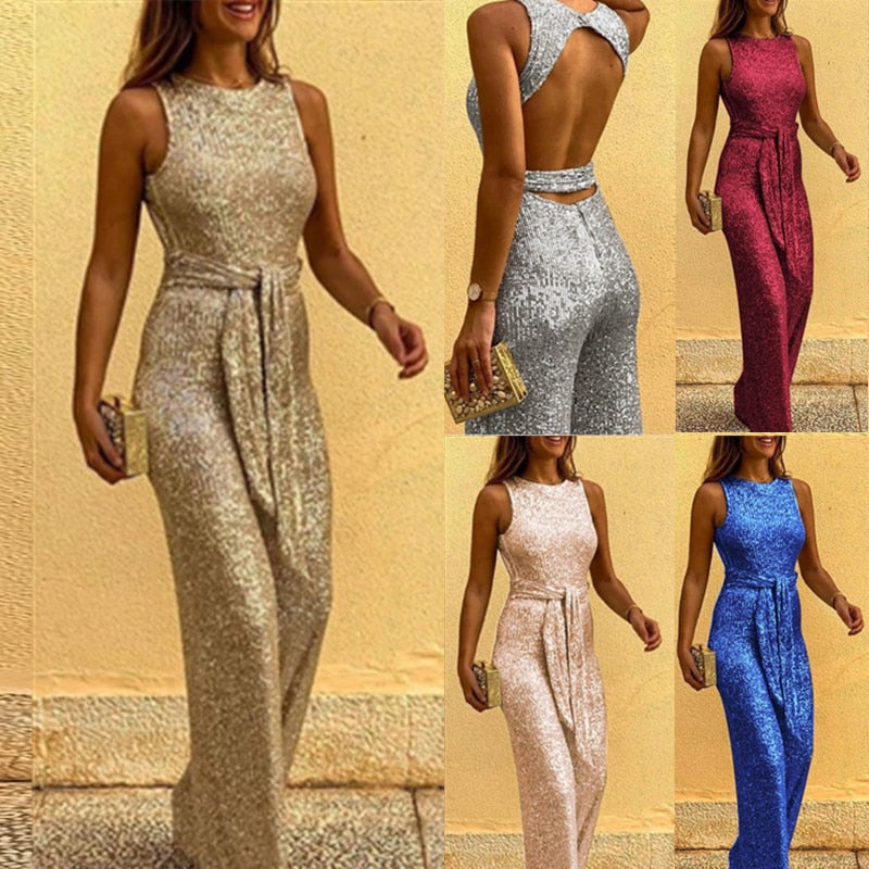 Valenzora | Damen festlicher Glitzer-Jumpsuit