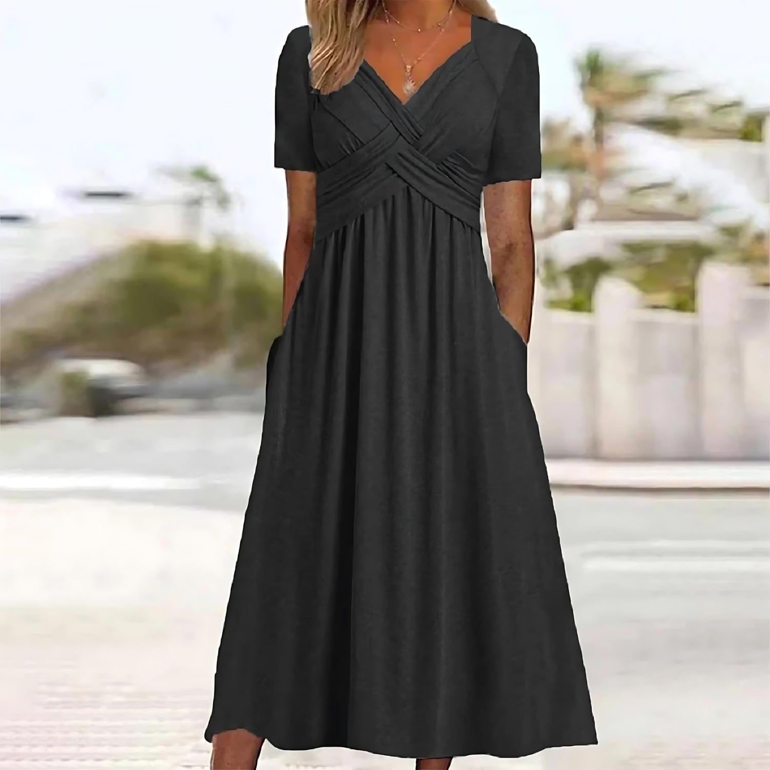 Valenzora | Elegant midi dress with flattering tummy control