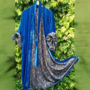 Valenzora | Satin Digital Floral Waist Belt Cardigan Pajamas