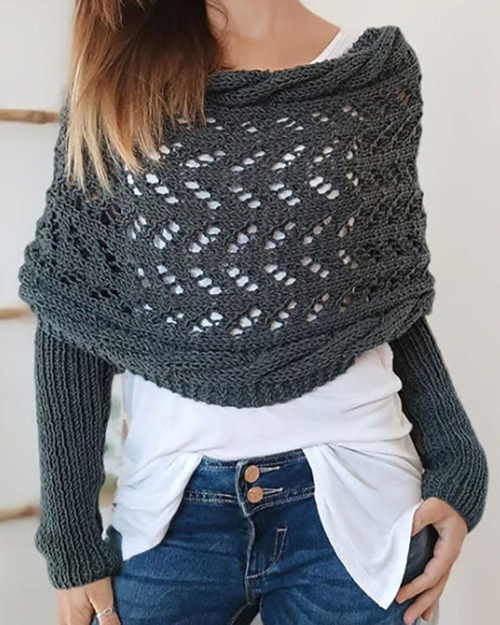 Valenzora Hollow Langarm Strickschal Pullover