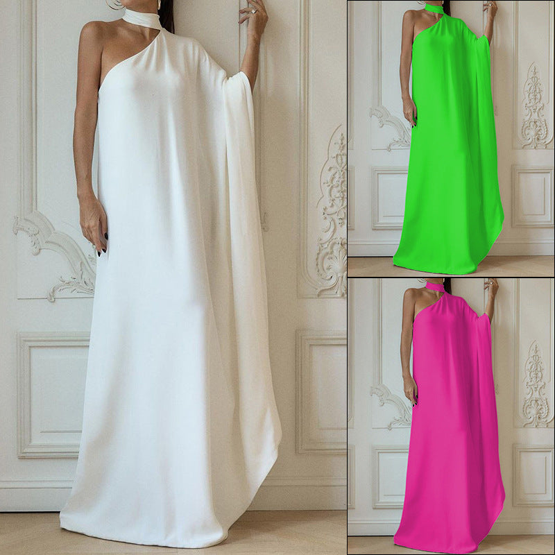 Elegantes One-Shoulder-Abendkleid für Damen mit fließendem Stoff und schickem Kragen, Größe S
