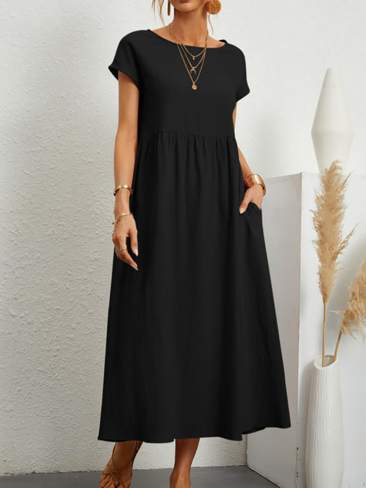 Women's midi dress with a relaxed fit and side pockets, size