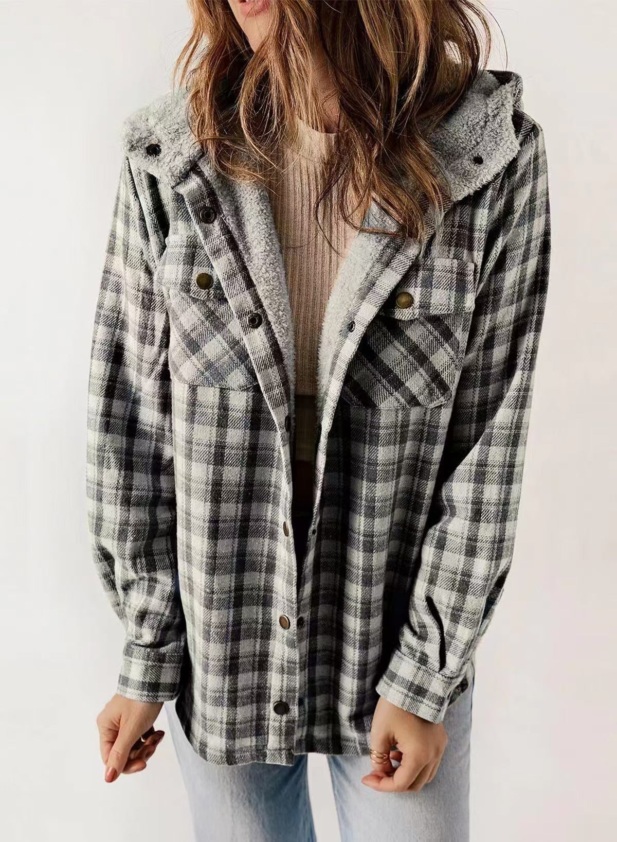 Women's flannel jacket with fleece lining, size