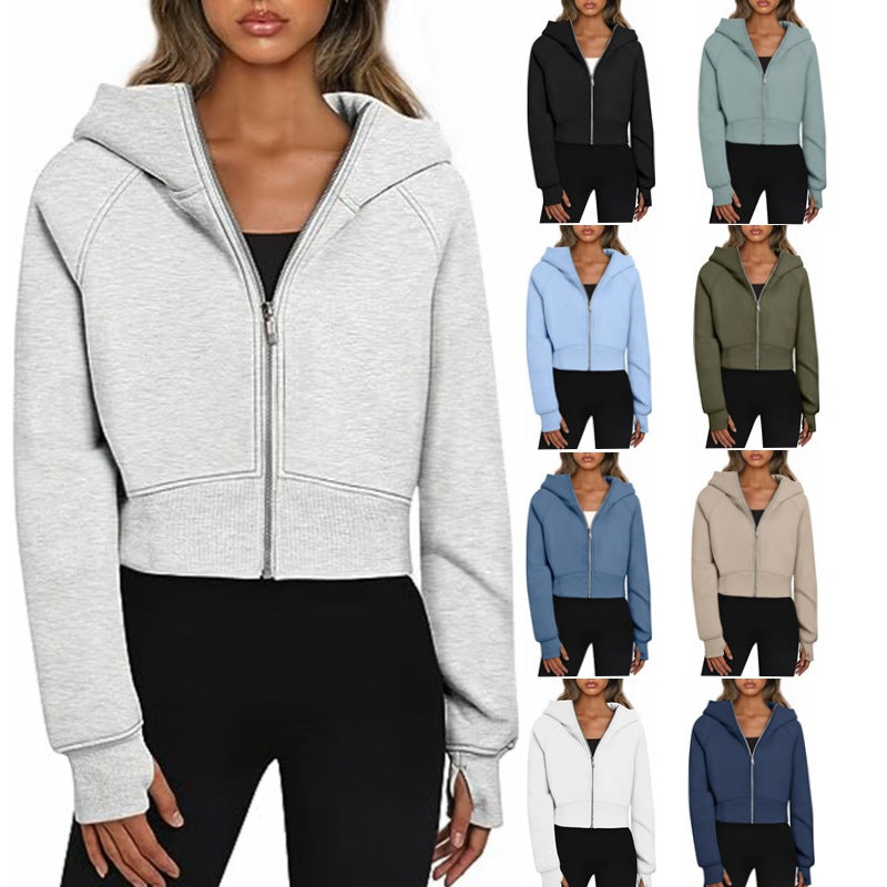 Women's short-cut hooded jacket with zipper, size