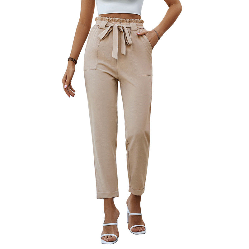 Women's Comfortable High-Waisted Pants with Waist Belt Size