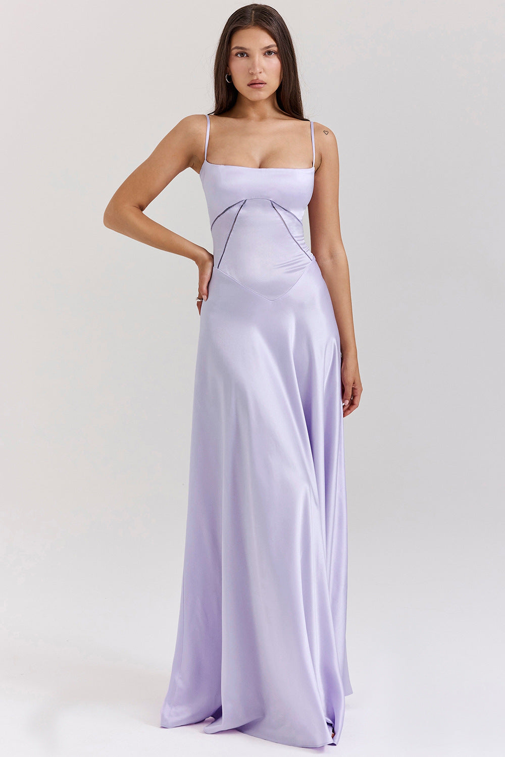Valenzora | Evening dress, satin sheen, spaghetti straps, backless, slim fit, elegant dress