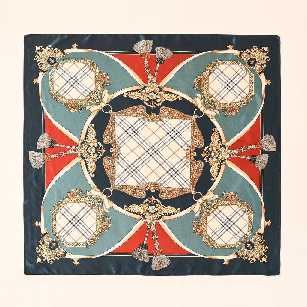 Women's silk scarf with an artistic baroque pattern and luxurious sheen, size S