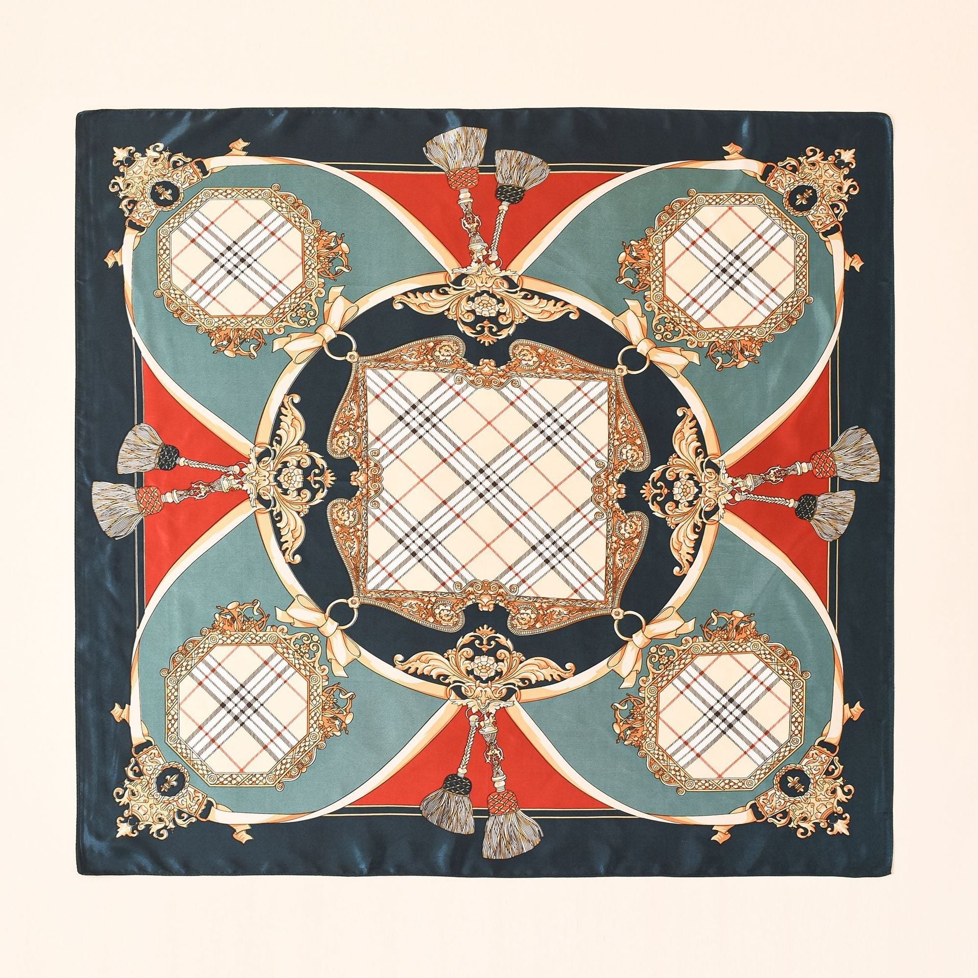 Women's silk scarf with an artistic baroque pattern and luxurious sheen, size S
