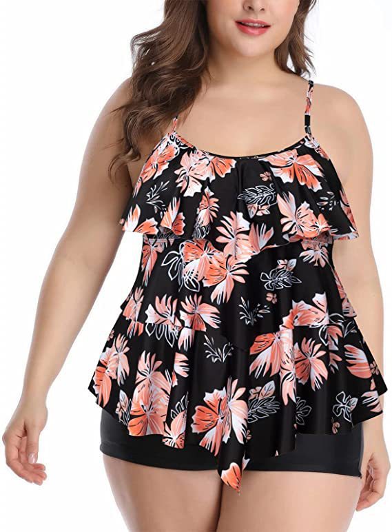 Women's tankini set with charming flowy top and comfortable shorts, size