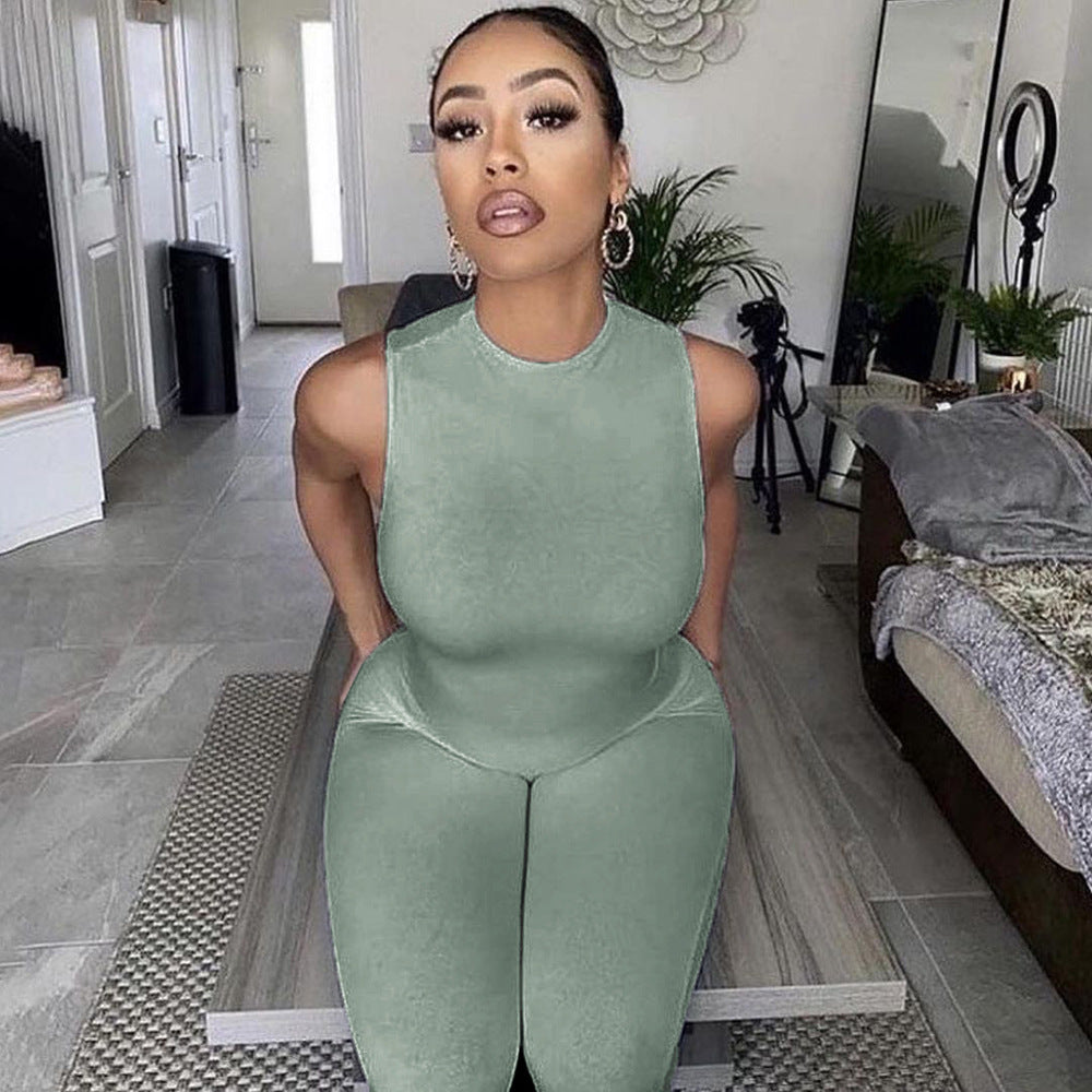 Women's all-in-one jumpsuit with a deep neckline and figure-hugging cut, size S