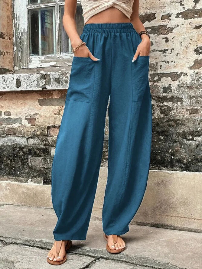 Valenzora | Comfortable solid-color casual pants with pockets