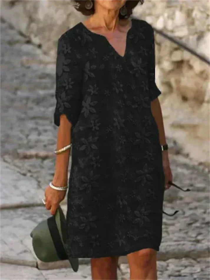 Valenzora | Summer dress made of cotton and linen with floral pattern