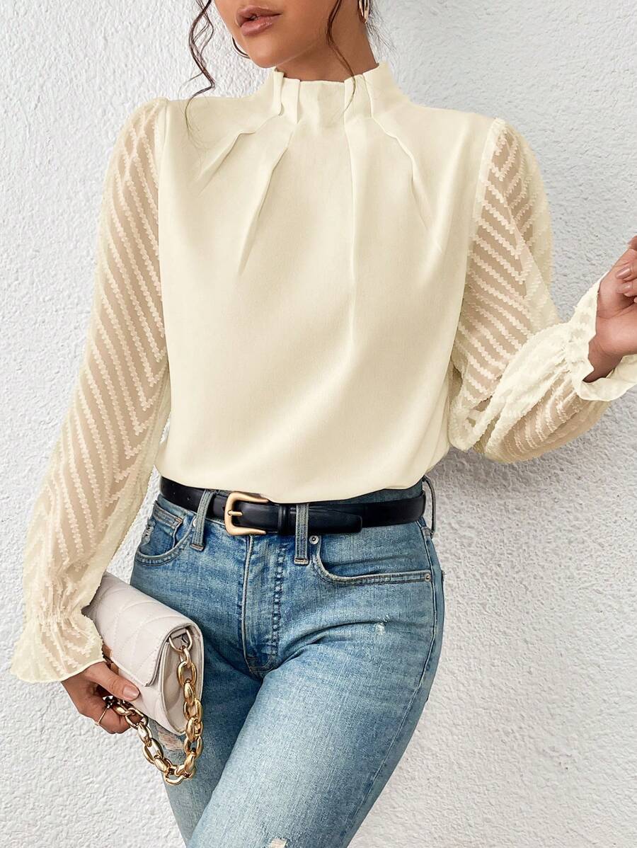 Women's blouse with modern transparent sleeves, size