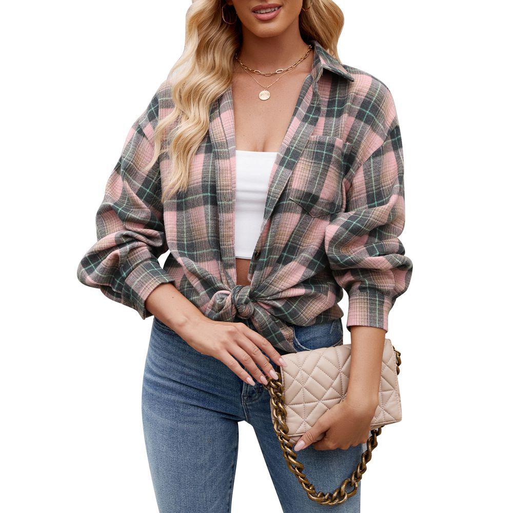 Women's Checkered Oversized Shirt Blouse Valenzora