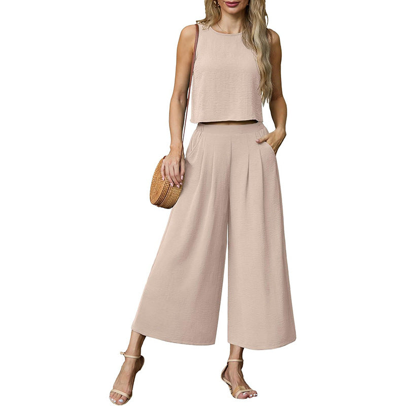 Women's airy two-piece set with wide-leg trousers and sleeveless top, size [size]
