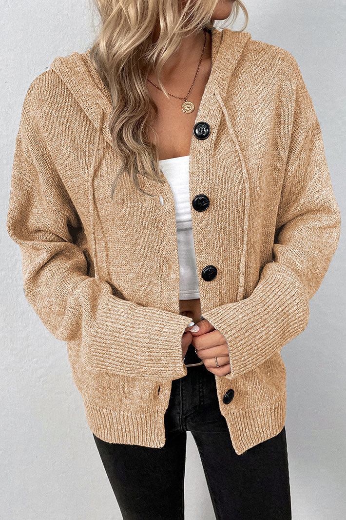 Valenzora Kapuzen-Strickjacke mit Kordelzug und Knopfleiste