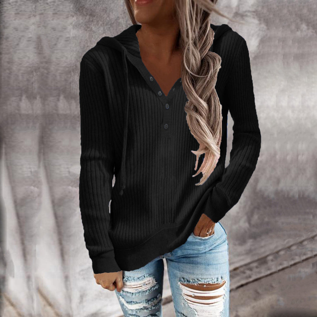 Women's hooded sweatshirt with a structured ribbed design and practical button details, size S