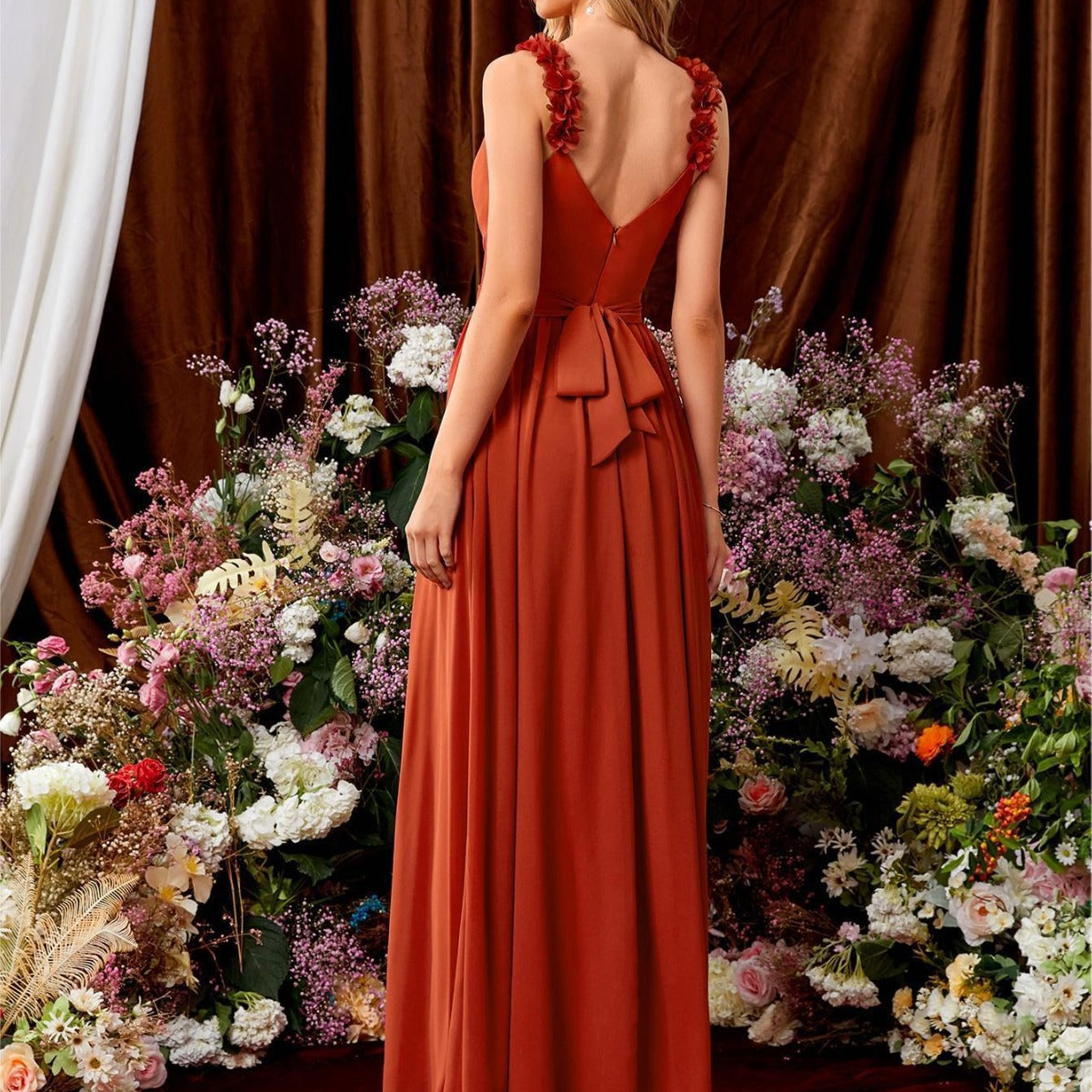 Valenzora | V-neck strapless evening dress, lace, pleated, backless, sexy, large swing dance dress, party dress, bridesmaid dress, summer