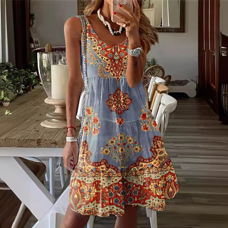 Women's airy summer dress with charming print and flowing cut, size S