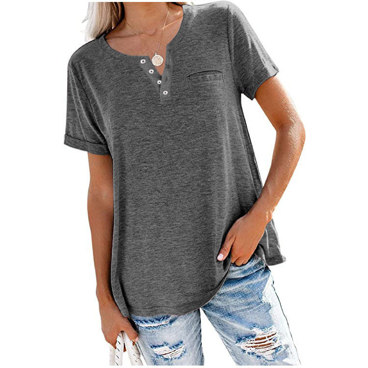 Damen-Freizeit-T-Shirt mit Knopfleiste und Brusttasche, Größe