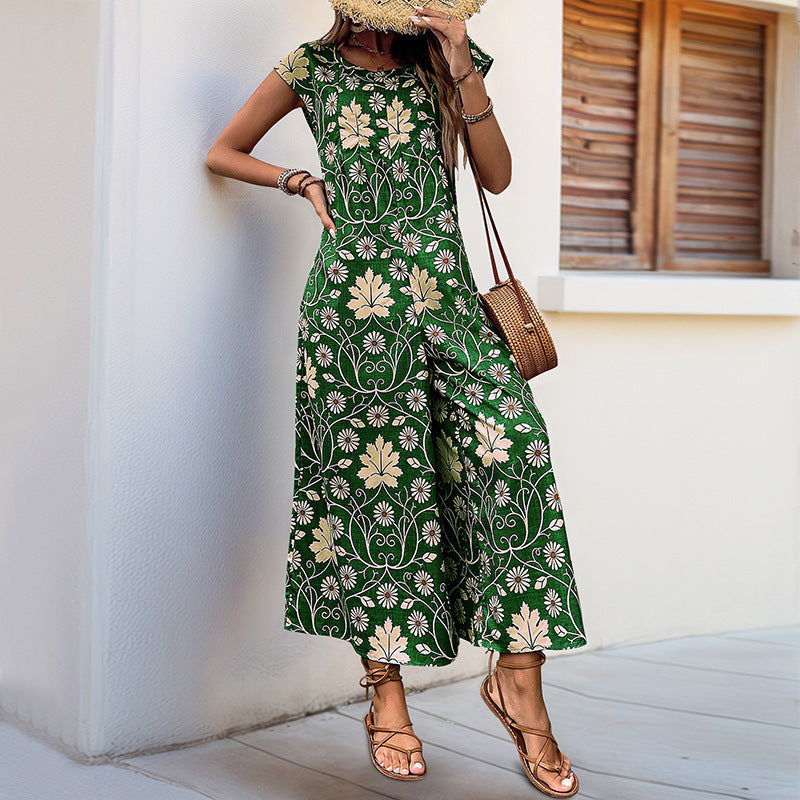 Women's jumpsuit with floral pattern and practical pockets, size