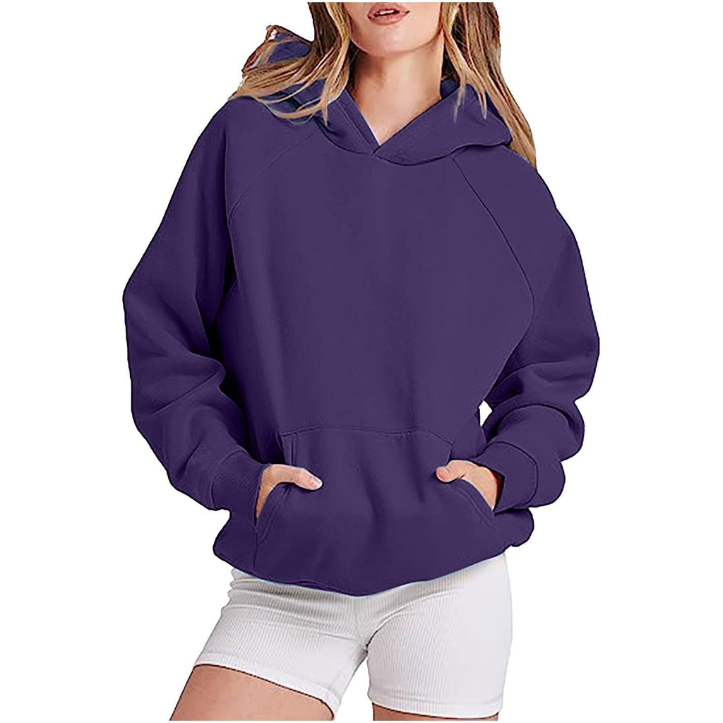 Women's casual hooded sweatshirt with high collar and practical pockets, size S