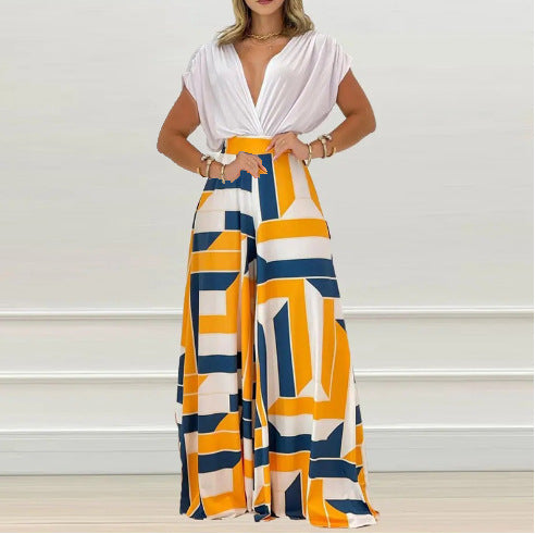 Damen-Jumpsuit mit tiefem V-Ausschnitt und weitem Bein, Größe