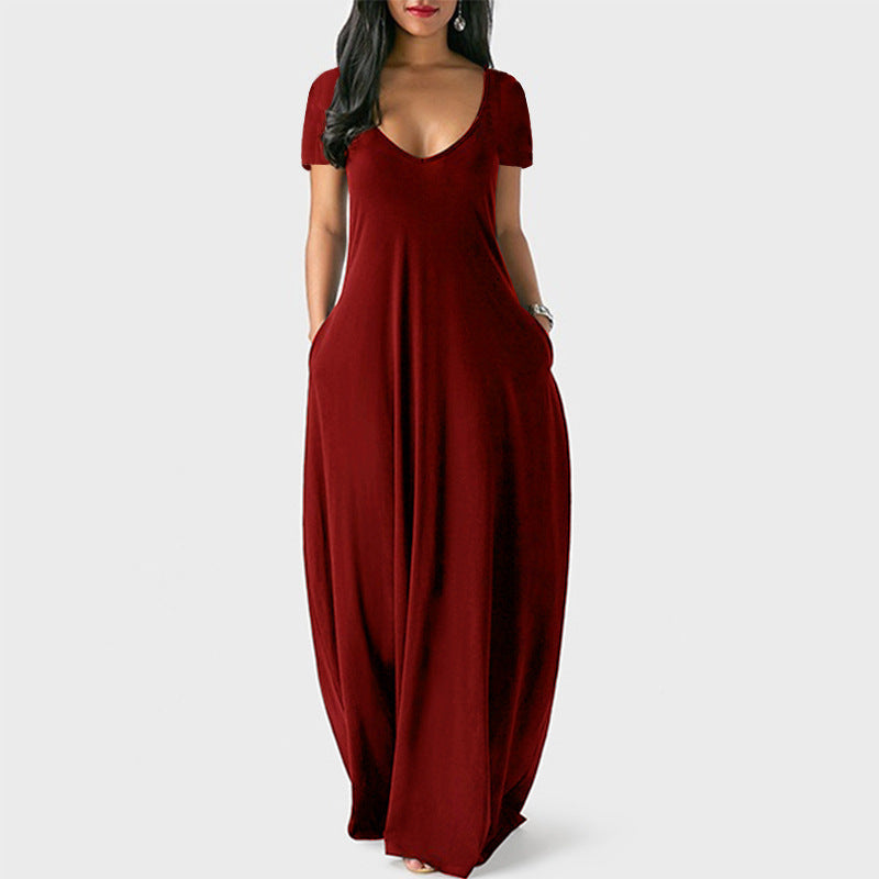 Valenzora | U-neck short sleeve loose fit maxi dress