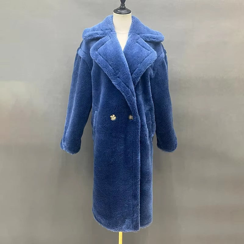 Women's fleece coat with double button placket and trendy cut, size S