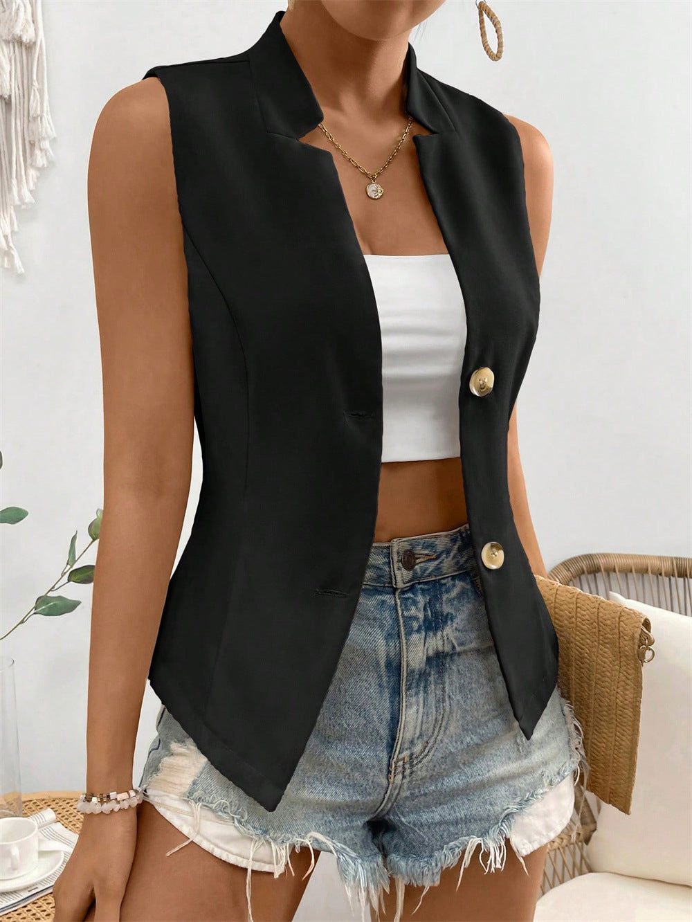 Valenzora | Ärmelloses Blazer-Top mit Knöpfen für Damen