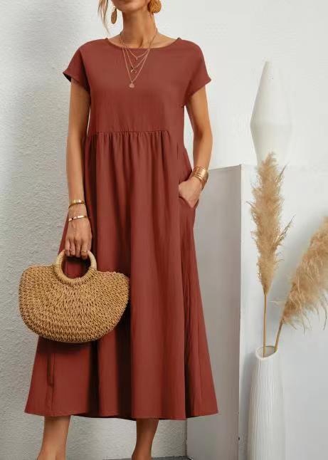 Women's midi dress with a relaxed fit and side pockets, size