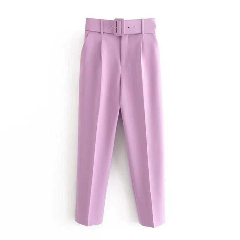 Women's wide-leg high-waisted trousers with a stylish belt, size