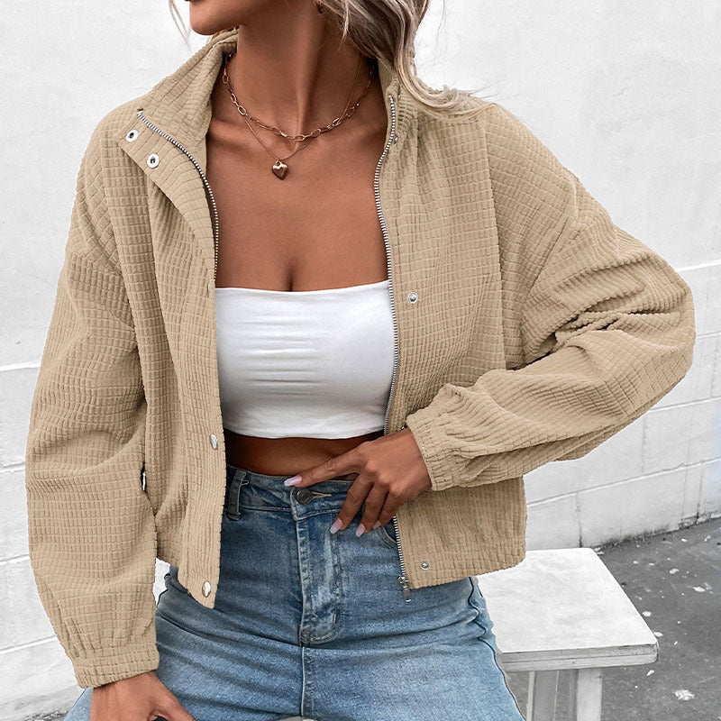 Women's casual hooded jacket in textured material with zipper, size S
