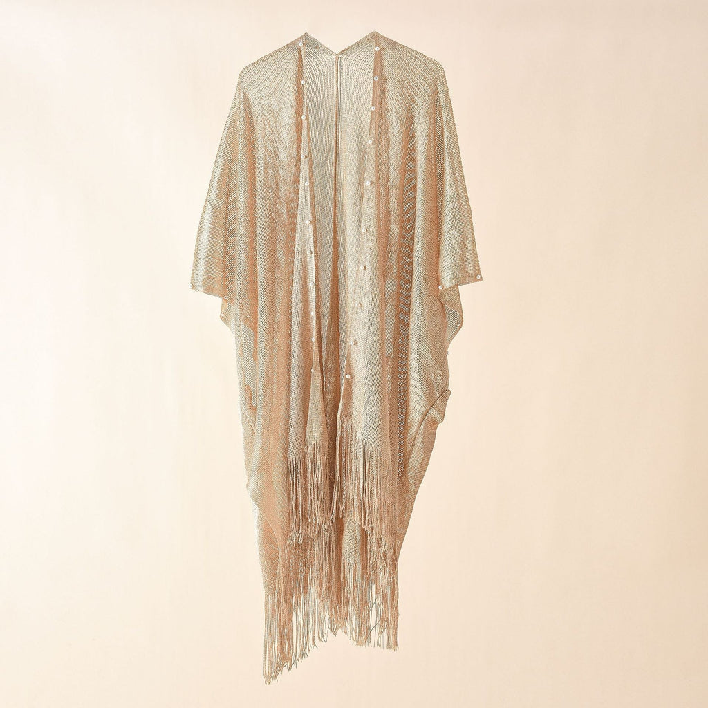 Women's transparent kaftan with fringed edges and elegant design, size Valenzora