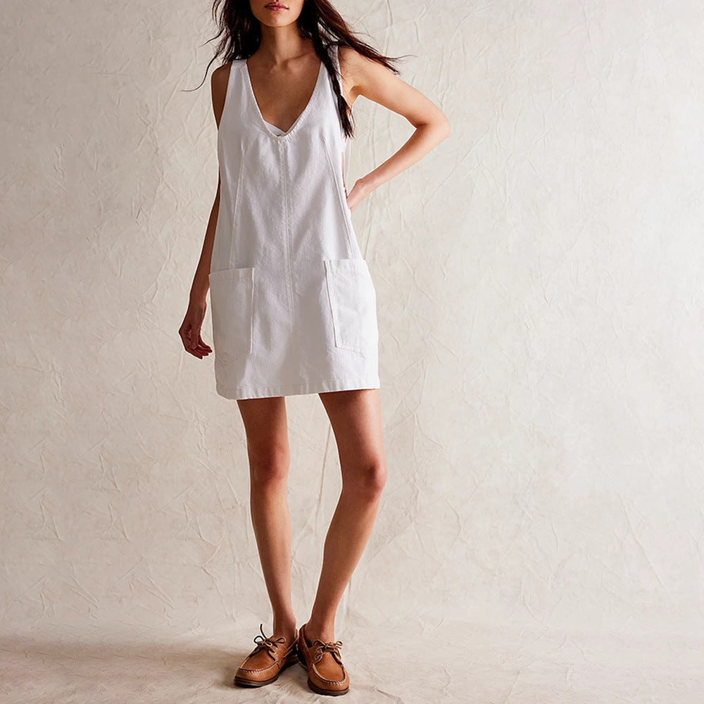 Valenzora | Denim Strappy Pocket Adjustable Mini Dress