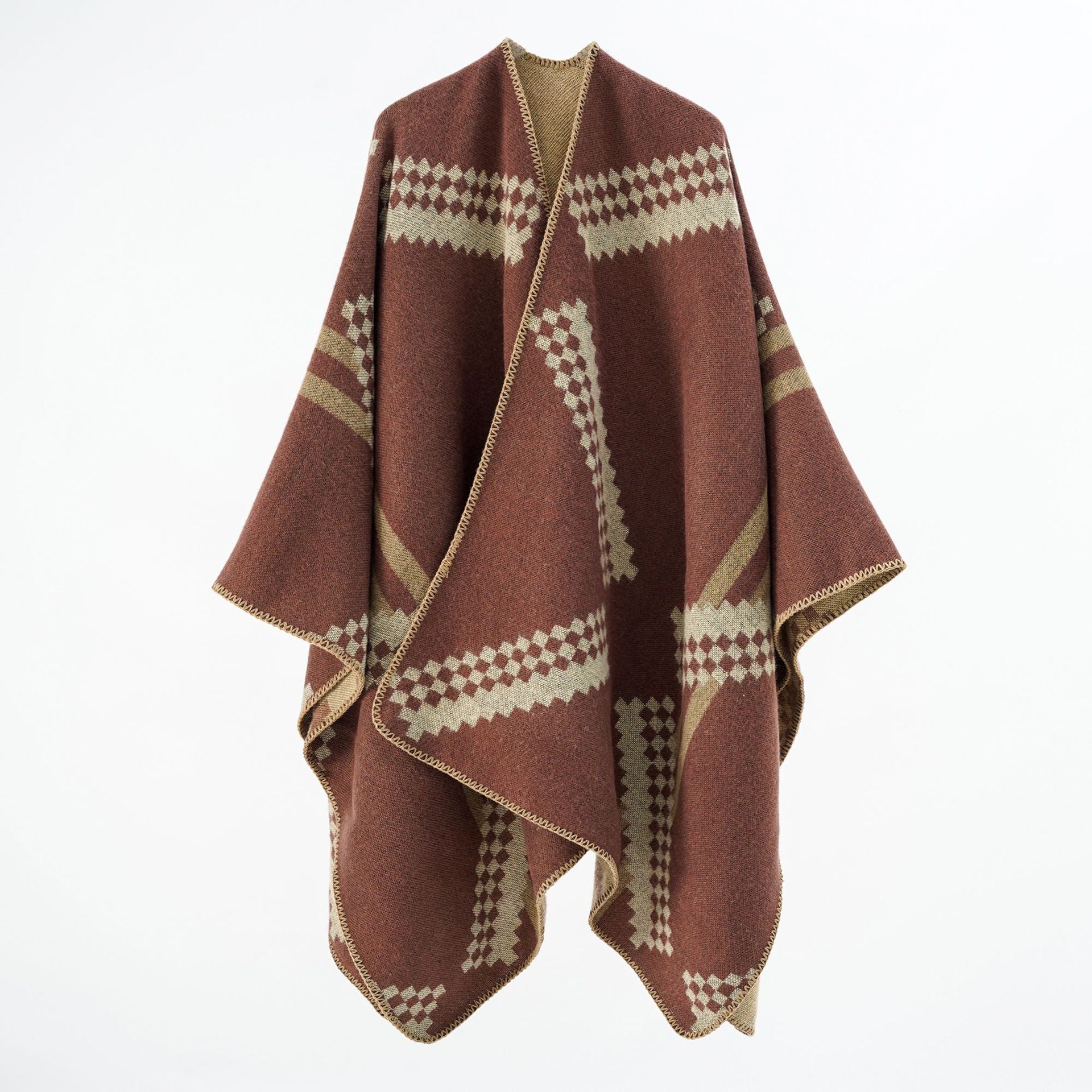 Women's wrap poncho with a modern geometric pattern and high-quality workmanship, size [size missing]