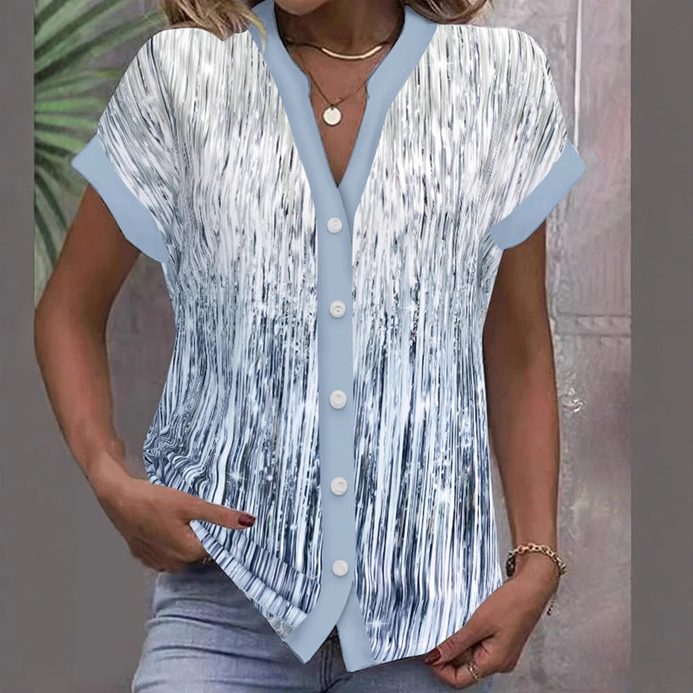 Women's casual blouse with modern stripes and button details, size [size missing]