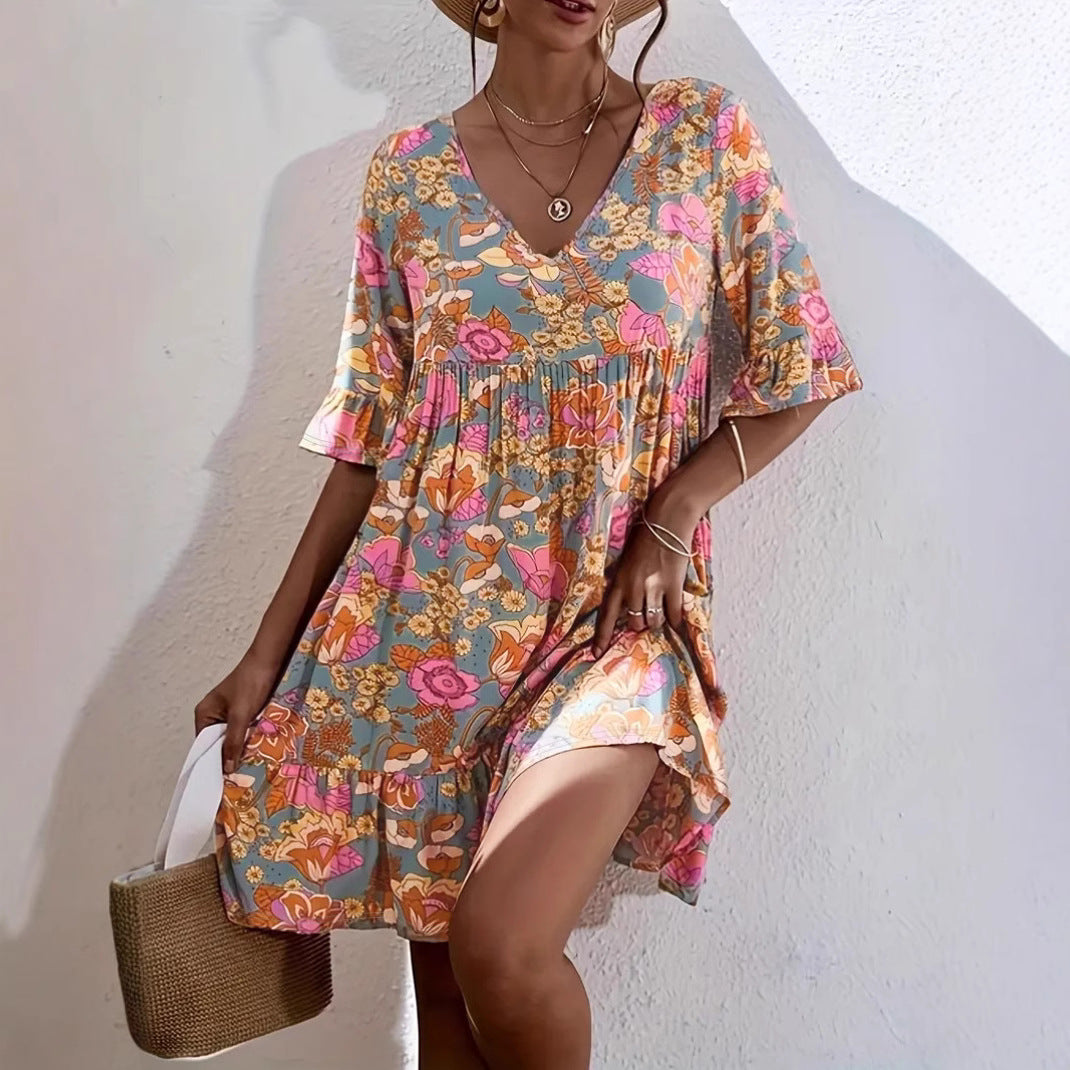 Women's casual dress with floral pattern and voluminous cut Drune