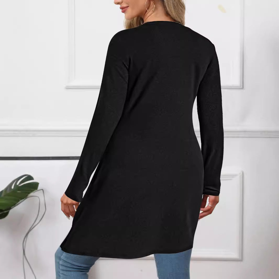 Women's asymmetrical long tunic top with sophisticated wrap design, size Valenzora