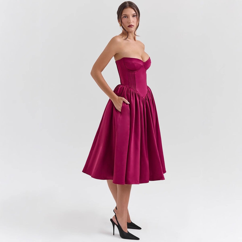 Abendkleid für Damen, trägerloses Design mit voluminösem Rock, Größe